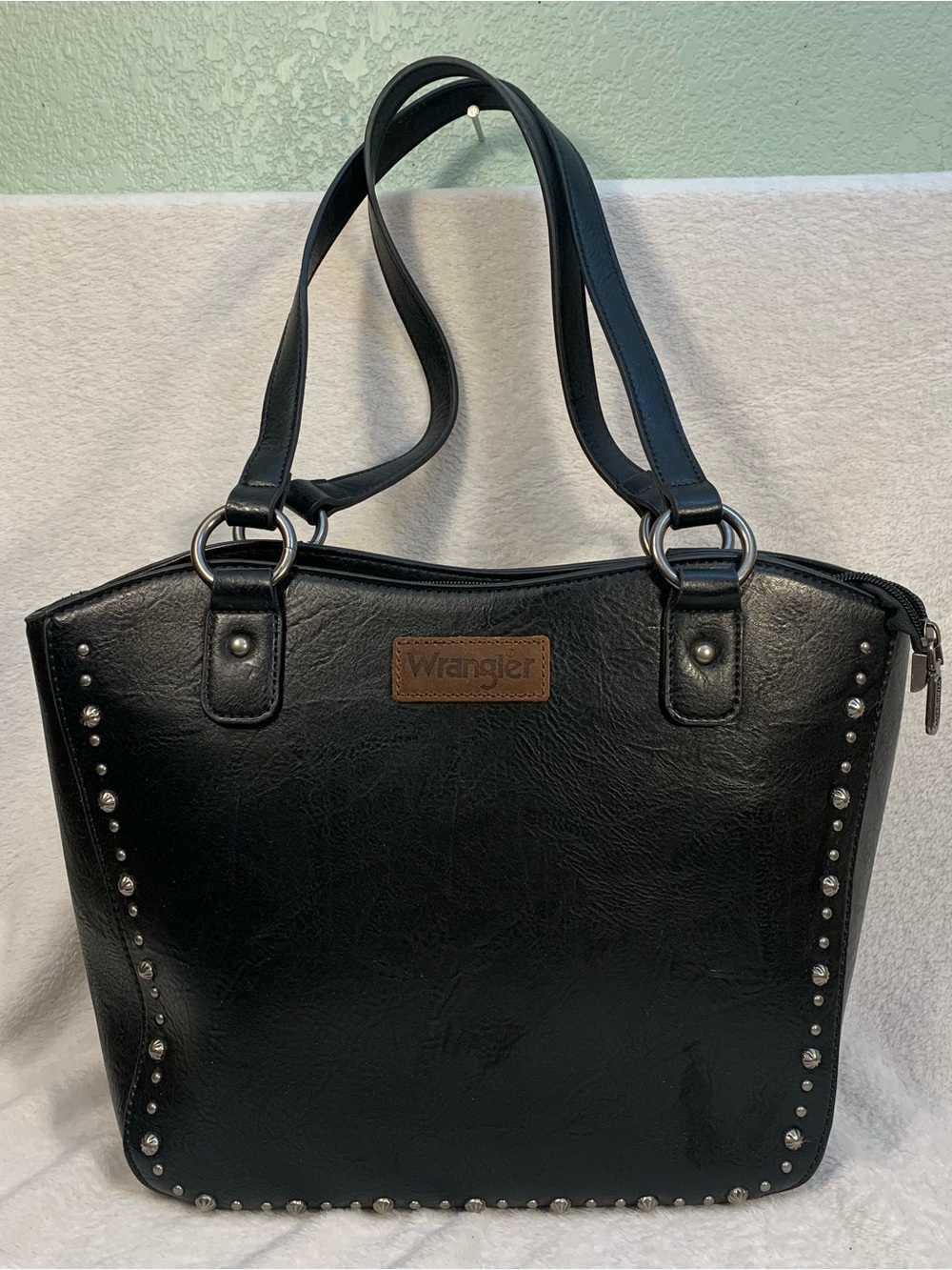 Wrangler Black Studded Shoulder Tote Purse Bag Western Cowboy